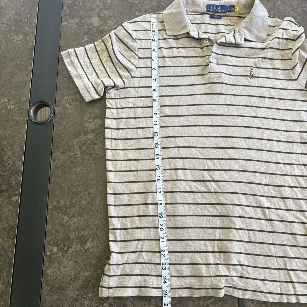 Polo Ralph Lauren Men's Classic Fit Polo Shirt Small Beige/Brown Striped
